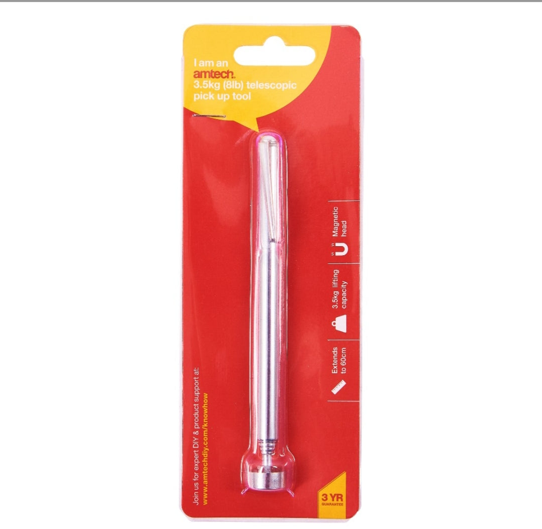 Outil de ramassage magnétique télescopique Amtech – Capacité de levage de 3,5 kg (8 lb)
