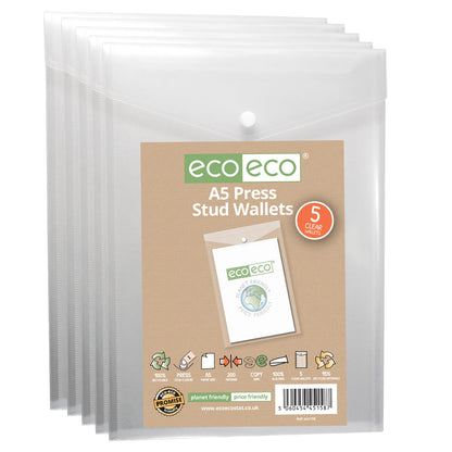 Eco Pack 5 A5 95% Recycled Portrait Press Stud Wallets