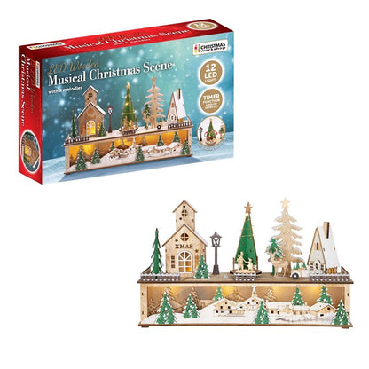 The Christmas Workshop LED Musical Wooden Christmas Village Scene Decoration