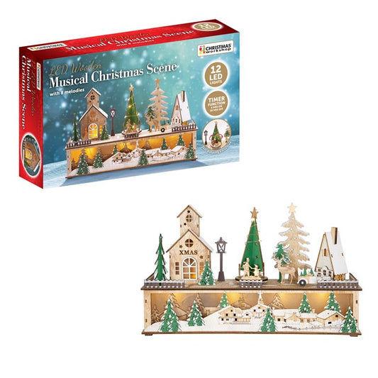 The Christmas Workshop LED Musical Wooden Christmas Village Scene Decoration