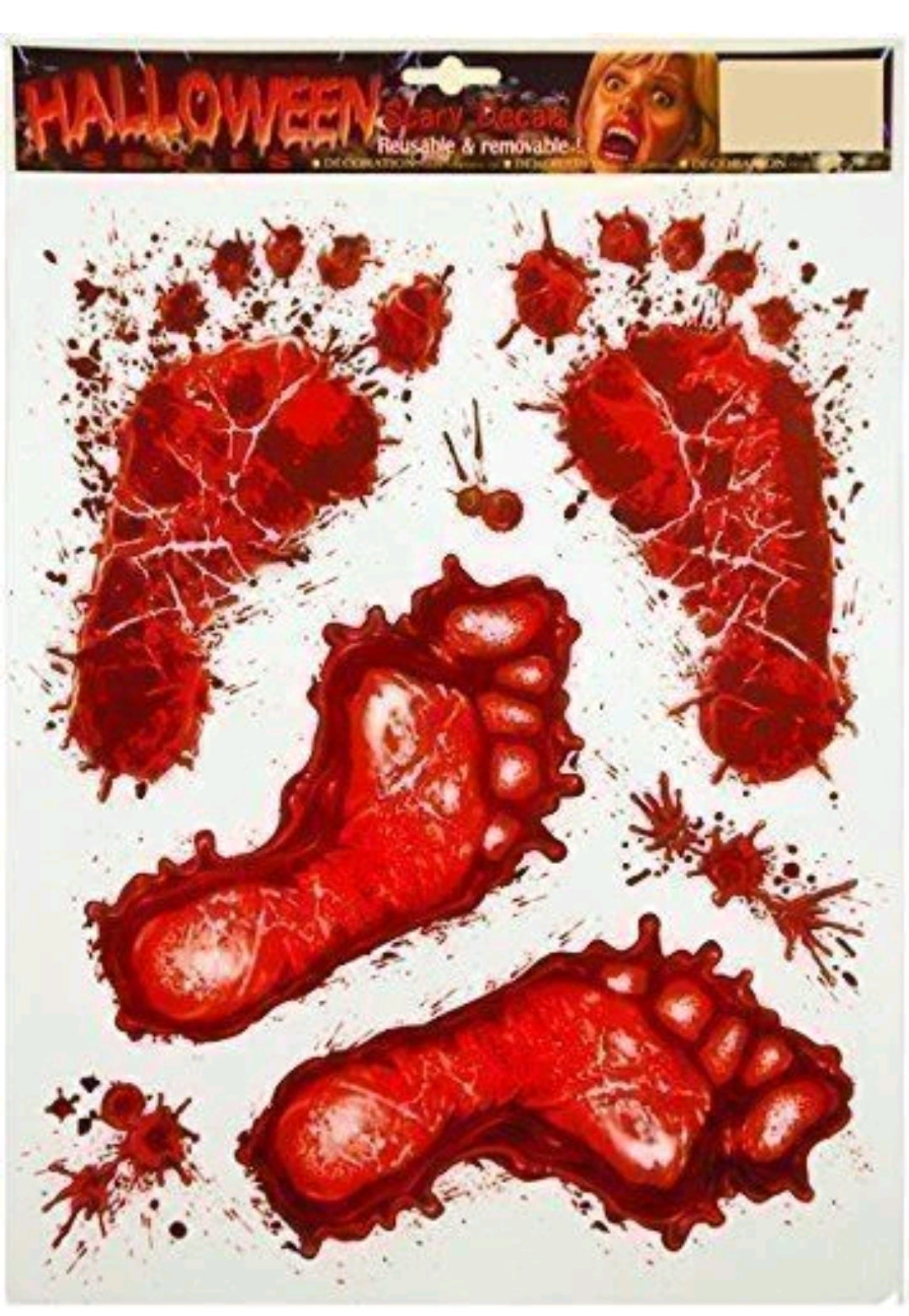 4 Large Bloody Footprints Stickers HD Scary Halloween Decoration Spooky Decor