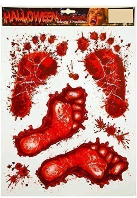 4 Large Bloody Footprints Stickers HD Scary Halloween Decoration Spooky Decor
