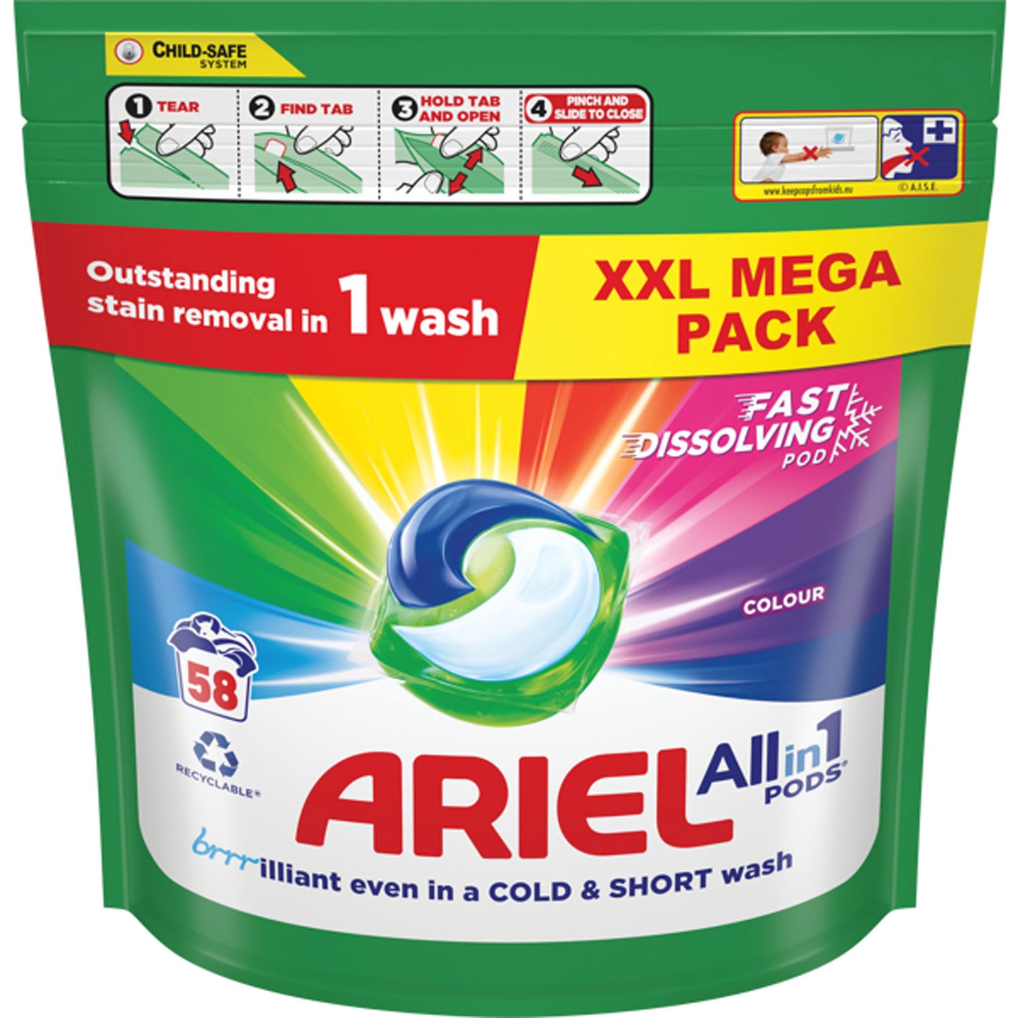 Ariel Pods All-in-1 Capsules de Lessive Couleur 58 Lavages