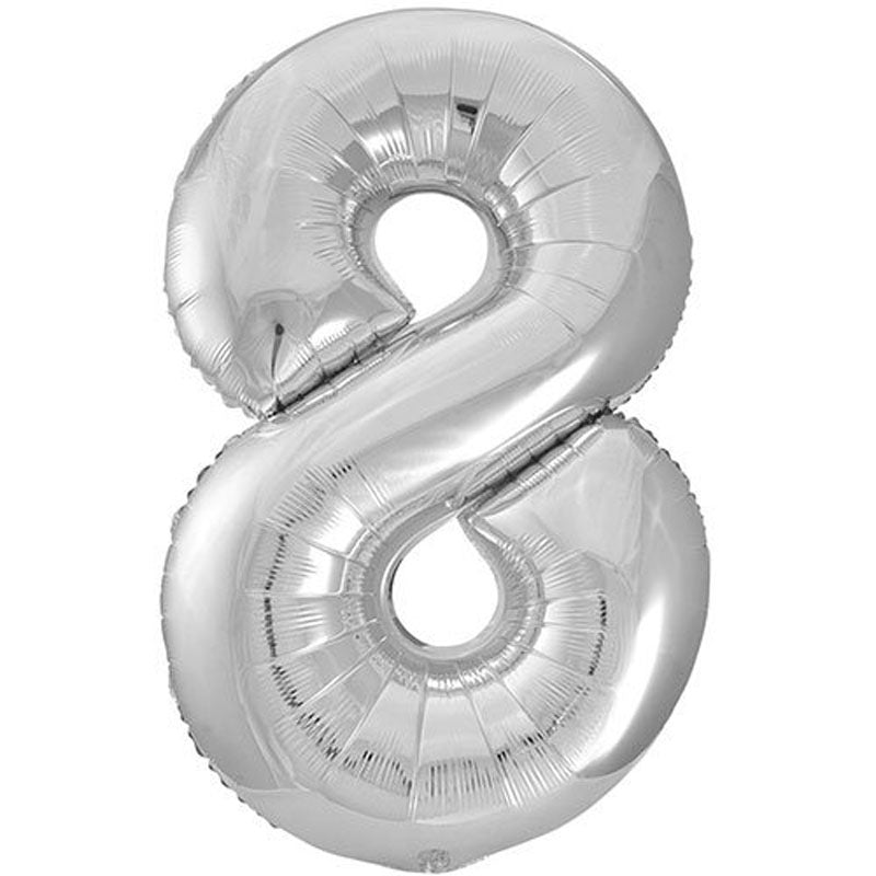 Ballon géant chiffre 8 argenté en aluminium à l'hélium/à l'air 34 po