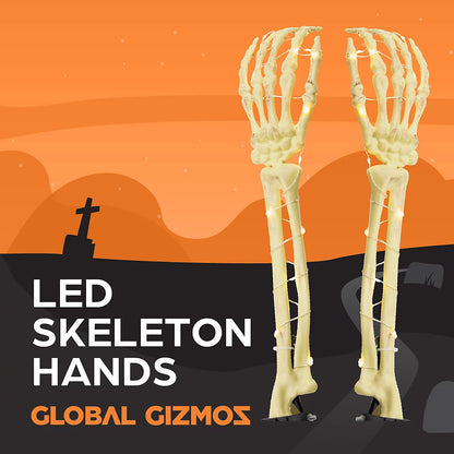 Global Gizmos Set of 2 Halloween Skeleton Arm Lights / Indoor or Outdoor Halloween Decoration / 6 Hour Timer / IP44 Waterproof