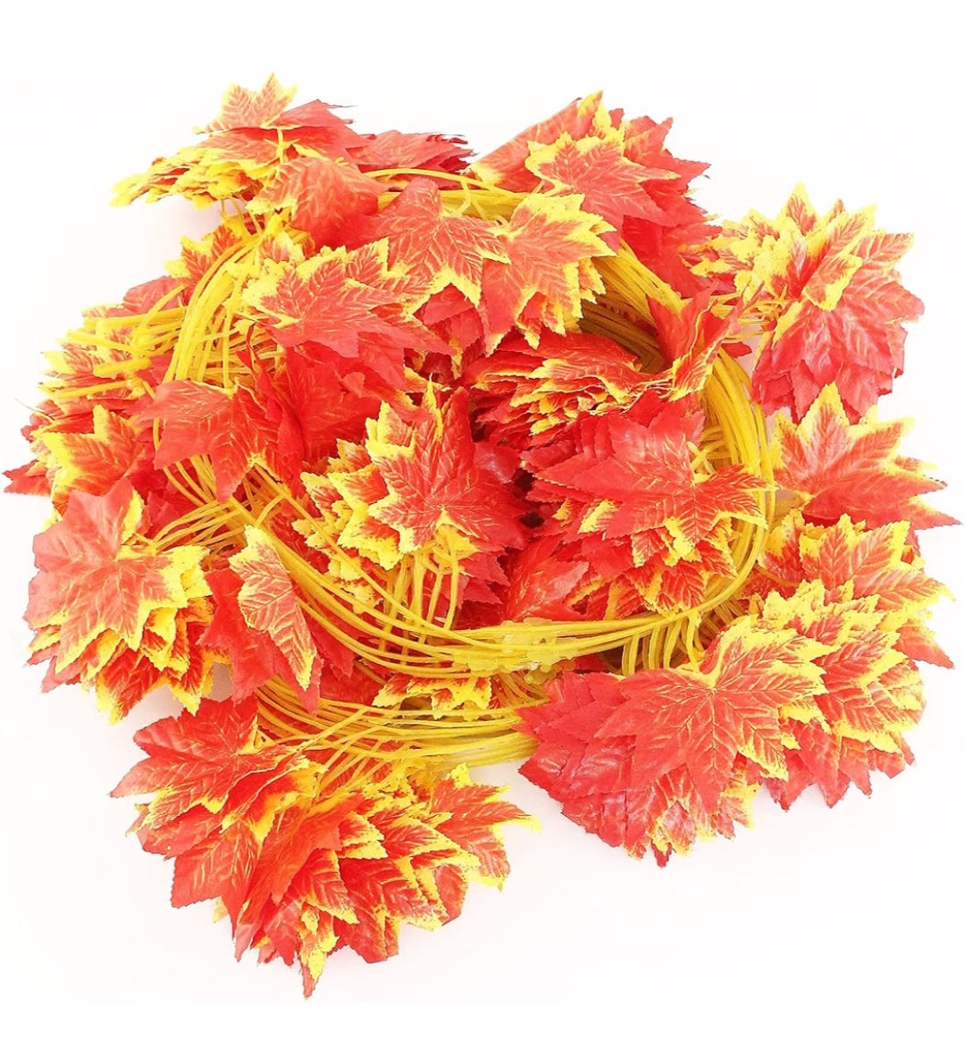 12pcs Autumn Maple Leaf Vines Artificial Silk Garland Hanging Plants, Each 30 Leaf, 7.7 Ft Long, 3.1" Diameter, Orange