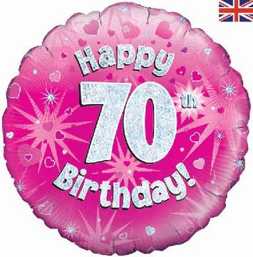 Happy 70th birthday Holographic Helium balloon 18in Pink