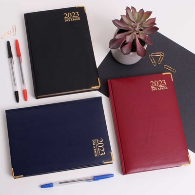 2026 A5 Page A Day Diary Padded with Metal Corner Desk Diary hardback office Assorted Colours