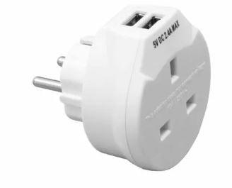 Daewoo 1 Way Euro To UK Travel Adaptor With 2USB Ports 5v