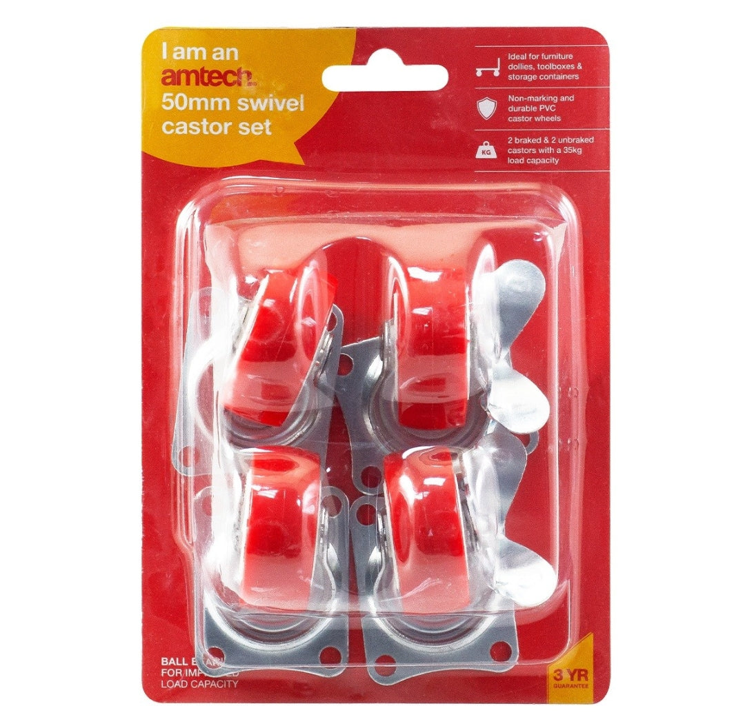 Jeu de 4 roulettes pivotantes Amtech (charge de 140 kg)