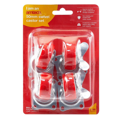 Jeu de 4 roulettes pivotantes Amtech (charge de 140 kg)