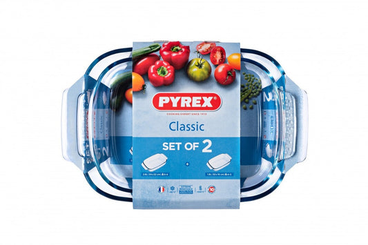 Lot de 2 plats à rôtir Pyrex Classic Easy Grip de taille moyenne