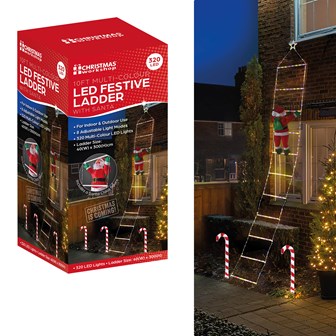 Christmas Workshop 10FT Christmas Ladder Lights W/SantaClause 40Width