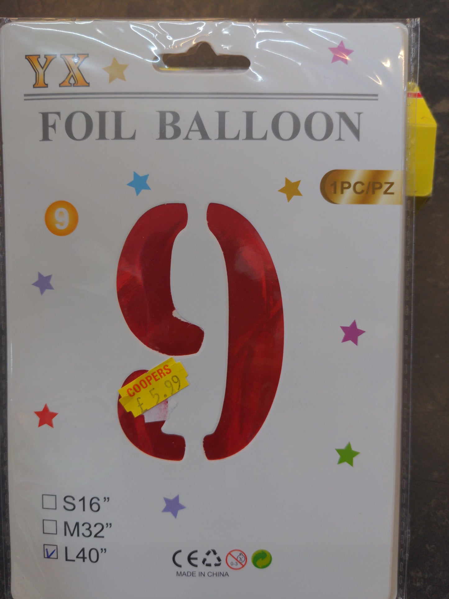 Giant No 9 Red Helium/Air Foil Balloon L40in