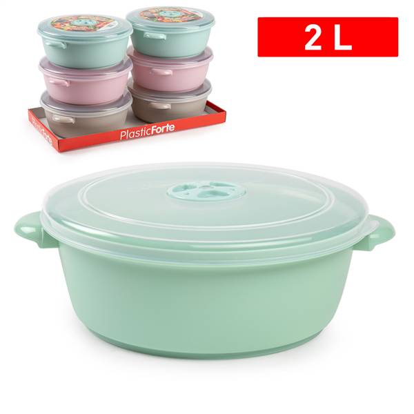 PLASTICFORTE MICROWAVE CONTAINER 2L With LID ASSORTED COLOURS
