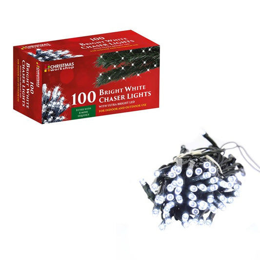 Guirlande de 100 lumières de Noël LED blanches lumineuses avec effets clignotants The Christmas Workshop