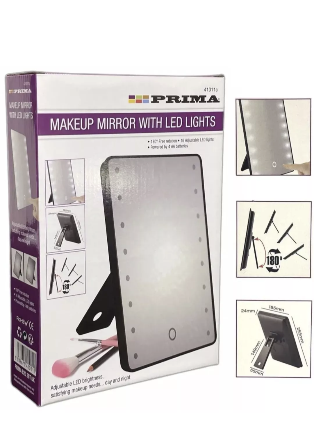 Miroir de maquillage 16 LED Miroir de salle de bain tactile éclairé cosmétique et rasage