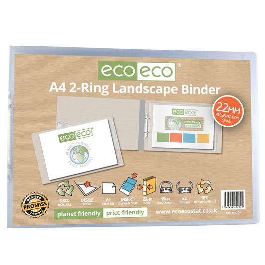 Eco A4 Clear 95% Recycled 2-O Ring Landscape Binder