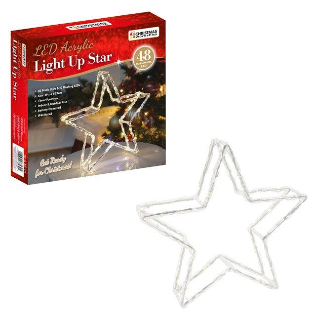 The Christmas Workshop Acrylic LED Christmas Star Light - Mixed LED Christmas Decorations - 6 Hour Timer - Battery Operated