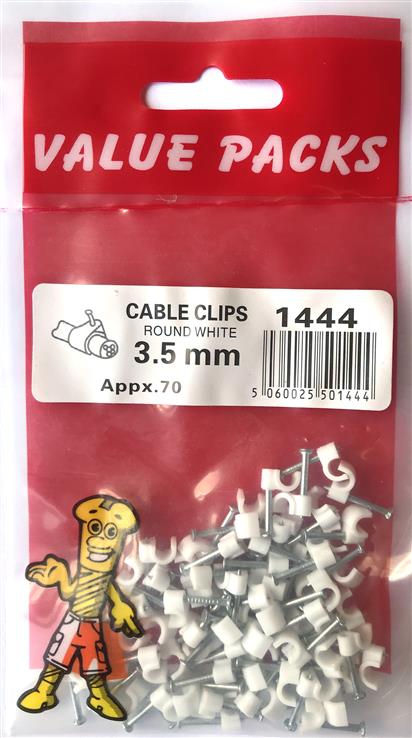 1444 - CCRW3.5 - 3.5mm Cable Clips Round White - 70/PK (Approx)