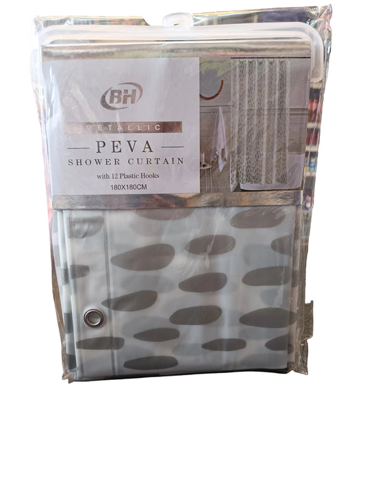 Rideau de douche métallique Peva avec 12 crochets en plastique couleurs assorties 180 x 180 cm