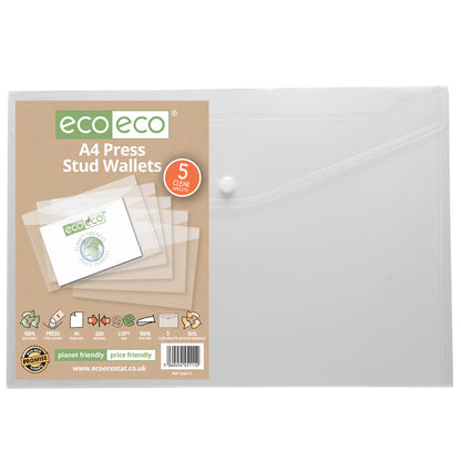 Eco Pack 5 Portefeuilles à Bouton-Pression A4 50% Recyclés