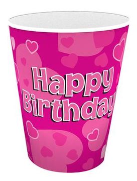 Pink Happy Birthday Cups 9oz 266ml 8Pk