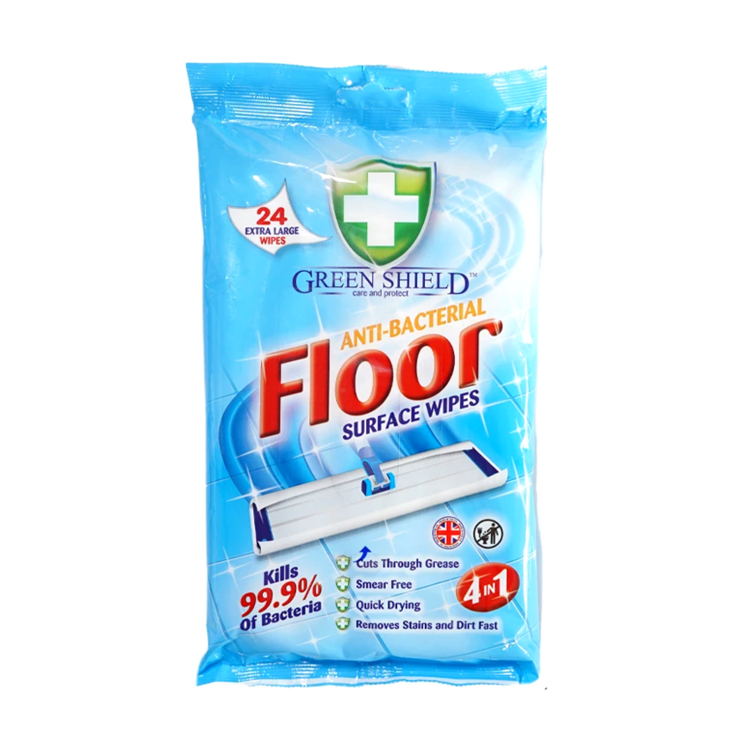 Lingettes de sol anti-bactériennes extra larges Green Shield (paquet de 24)