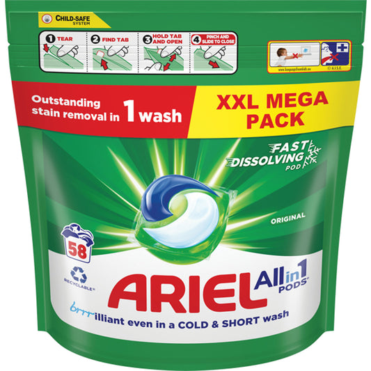 Ariel Pods Lessive 58 capsules Original Tout en Un