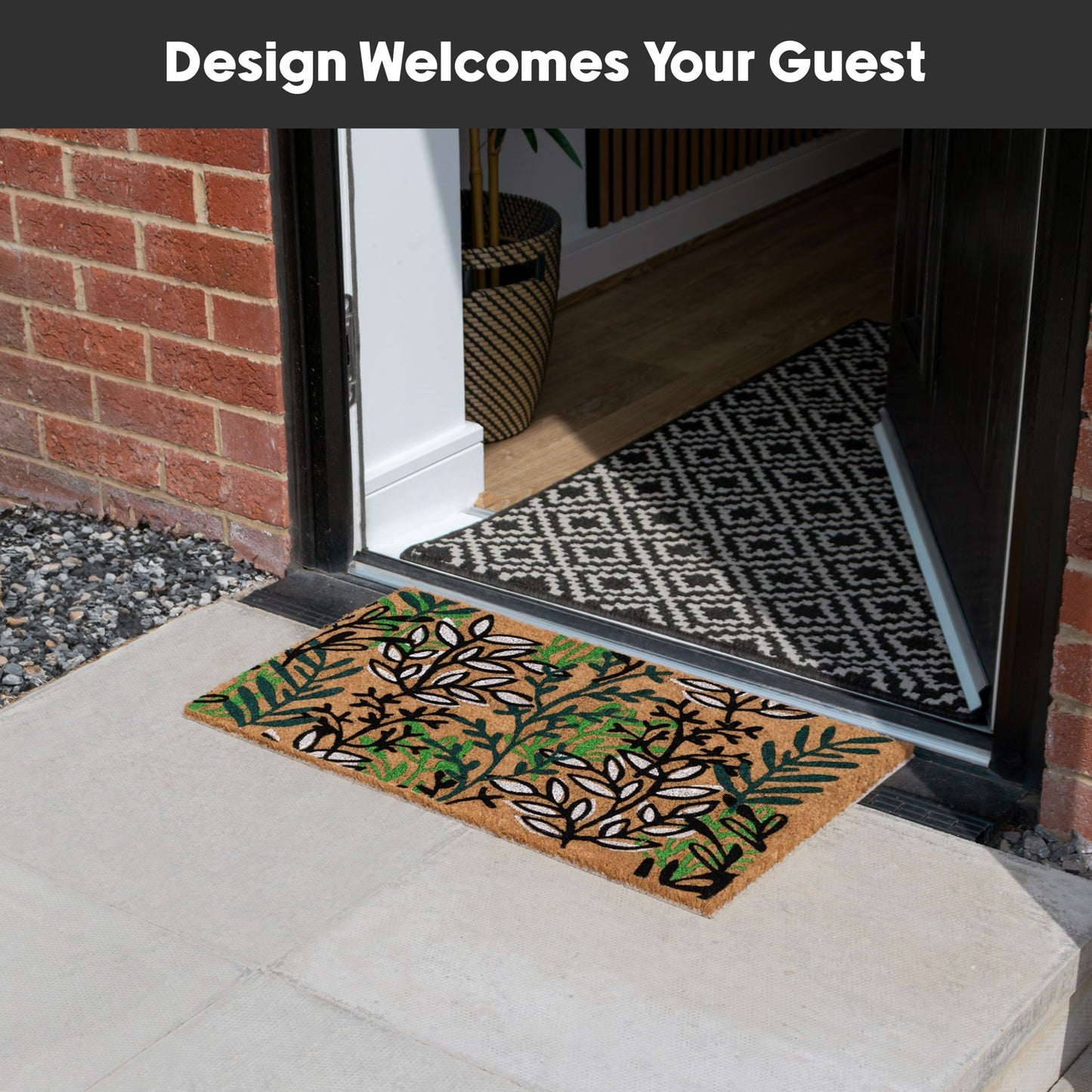 Eco-Friendly Latex Backed Coir Doormat, 40x60cm - Leaves