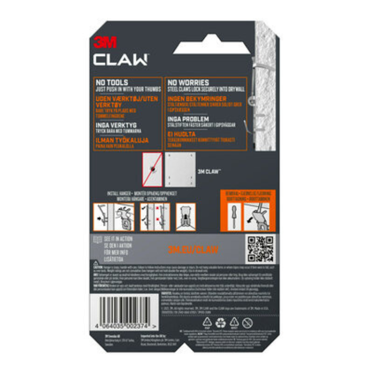 3M CLAW Drywall Picture Hanger 30kg 2pk 3PH30-2UKN