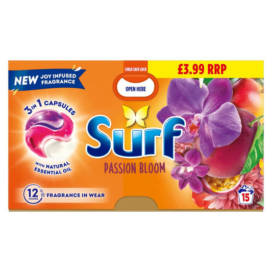 Surf Capsules de lessive 3 en 1 Passion Bloom 15 lavages