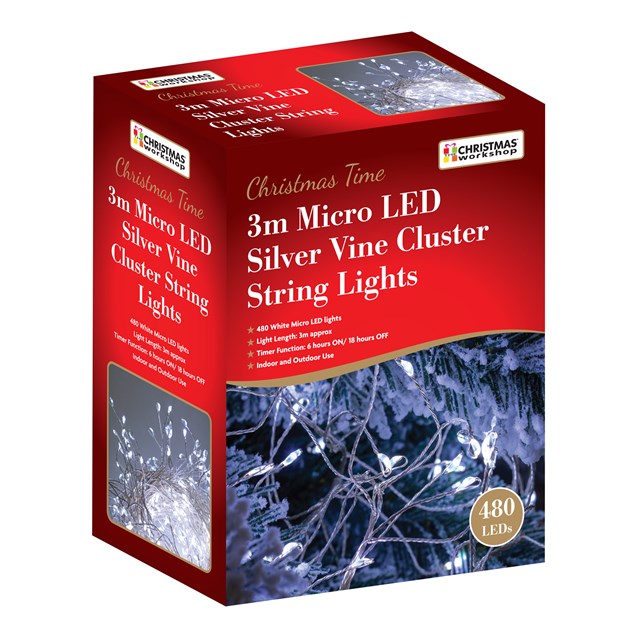 Christmas Workshop 3M 480 Micro LED Silver Cluster String Light-White