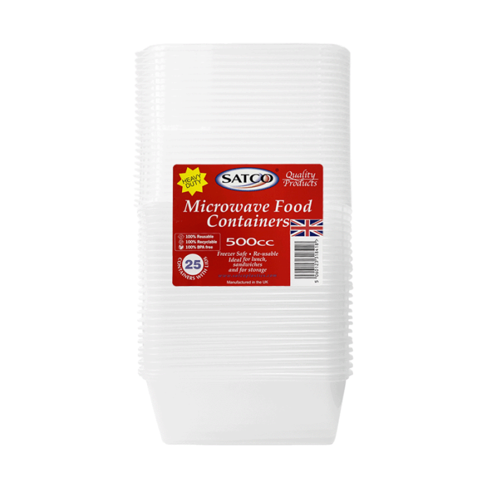 Satco Plastic Microwave Containers with Lid 500ml Pk25