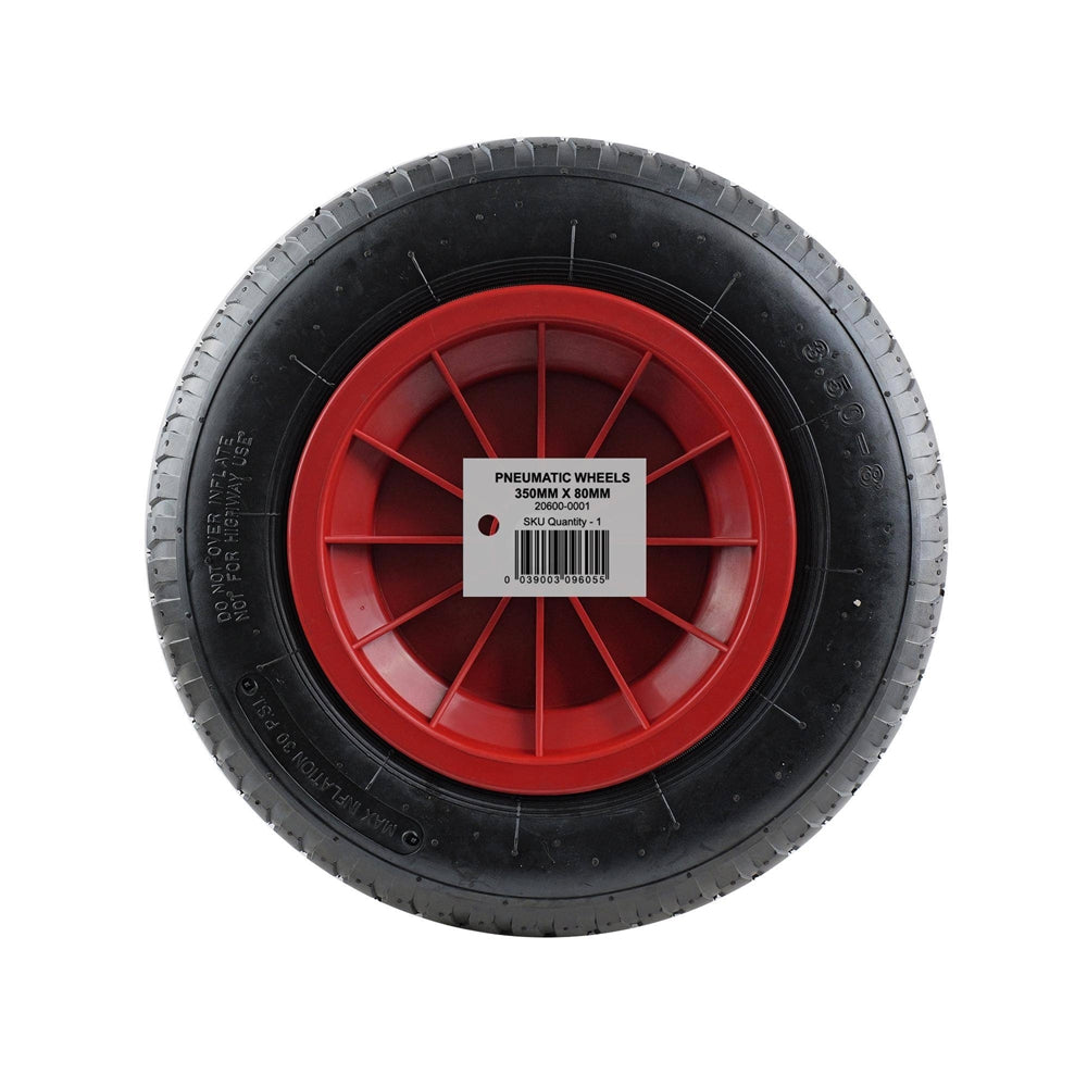 Pneumatic Wheelbarrow Wheel with Red Plastic Hub - 350mm