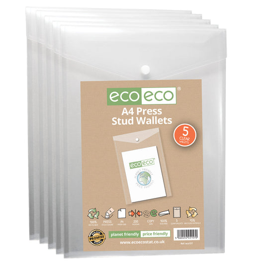 Eco Pack 5 A4 50% Recycled Portrait Press Stud Wallets