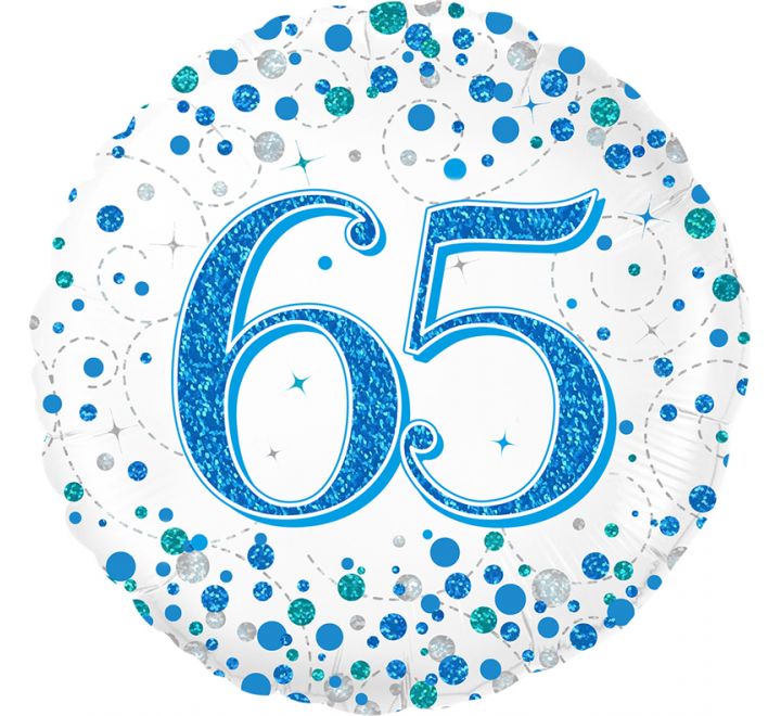 18in 65TH SPARKLING FIZZ BIRTHDAY BLUE FOIL BALLOON
