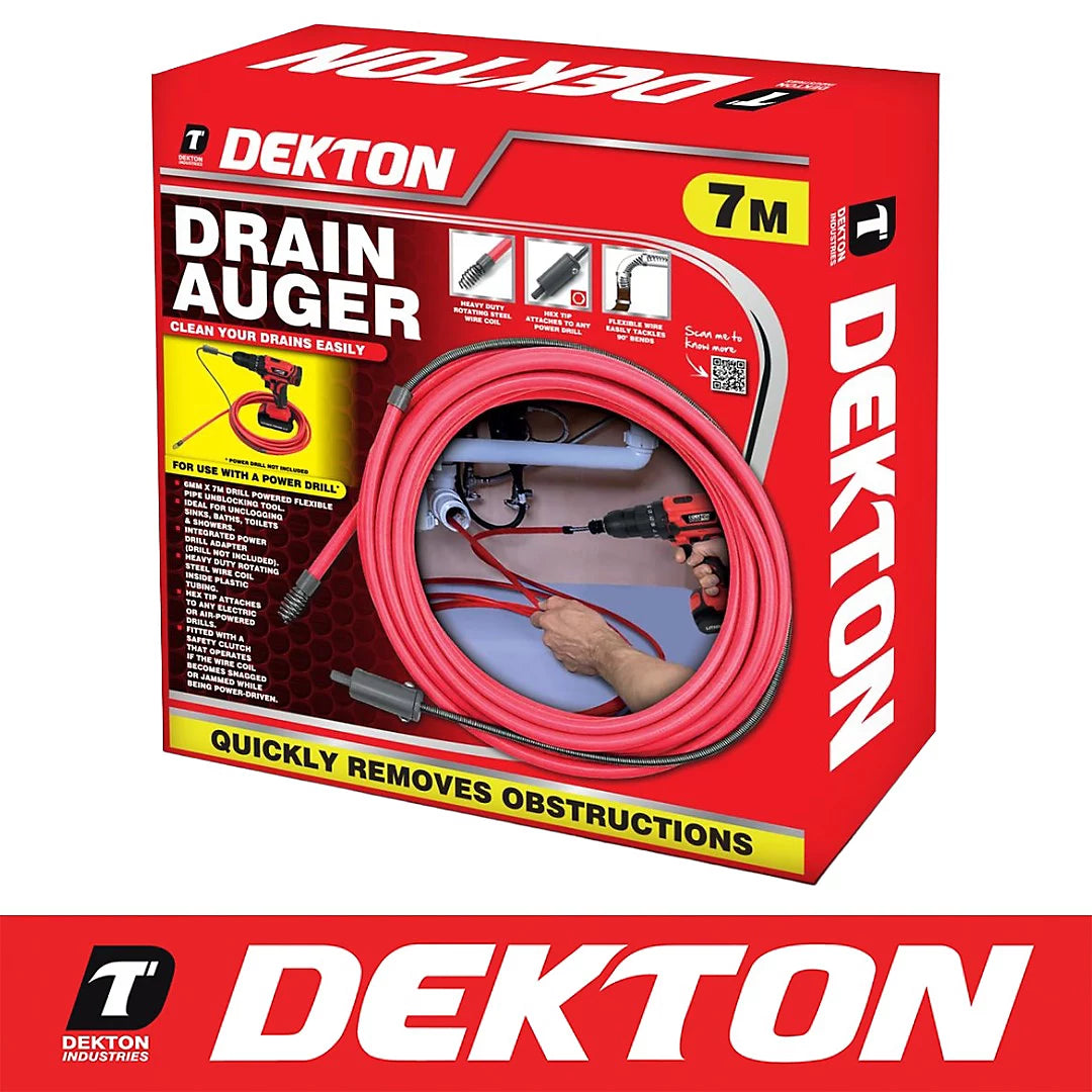 Déboucheur de tuyaux flexible Dekton 7 m pour évier, déboucheur de cheveux