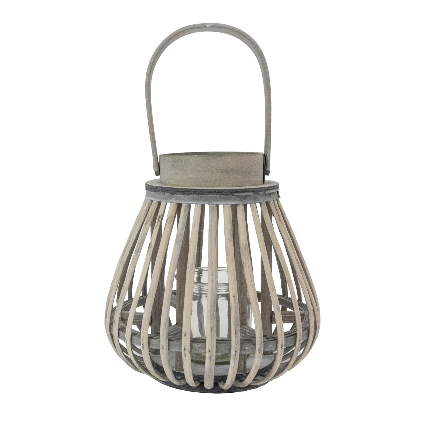 Lanterne Jvl en bois de saule en forme d'ampoule avec anse en bois - Gris délavé
