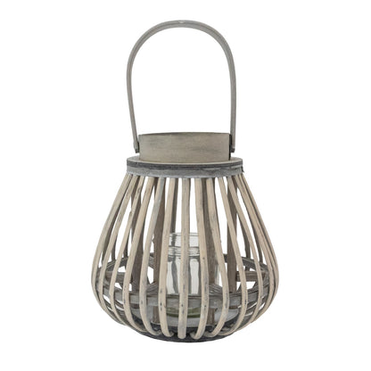 Lanterne Jvl en bois de saule en forme d'ampoule avec anse en bois - Gris délavé