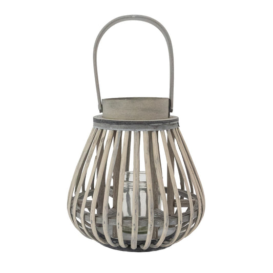 Lanterne Jvl en bois de saule en forme d'ampoule avec anse en bois - Gris délavé