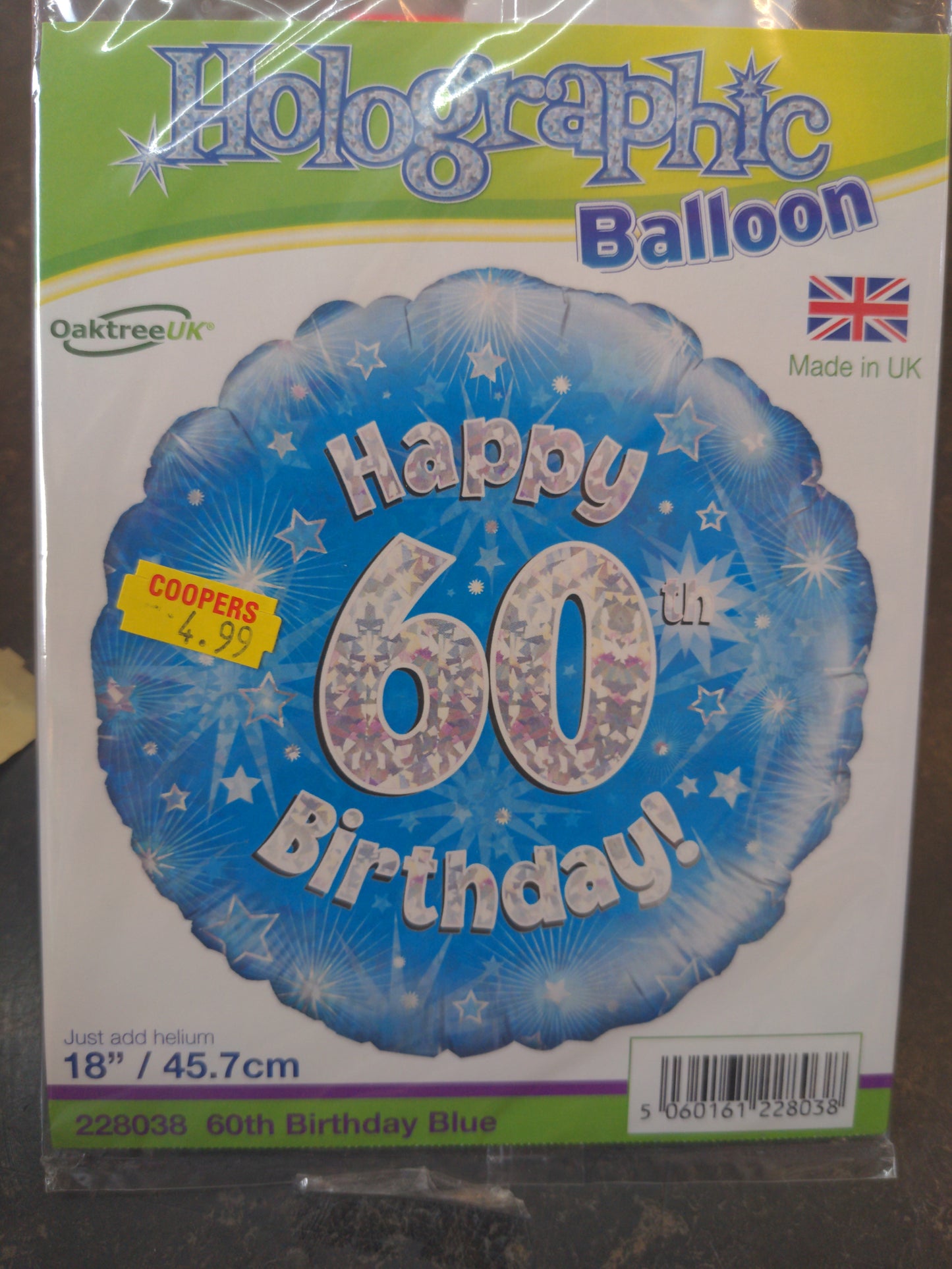 Happy 60th birthday Holographic Helium balloon 18in Blue