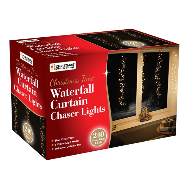 Christmas Workshop 240 LED Waterfall Curtain Chaser Lights - Warm White