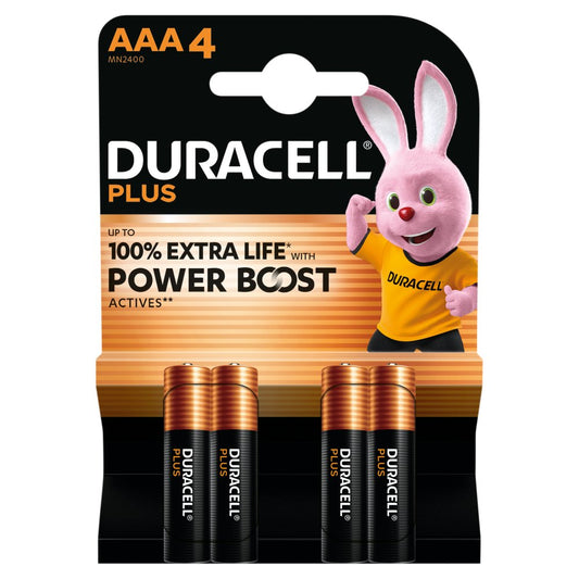 Piles alcalines DURACELL Plus AAA (Lot de 4) – Piles alcalines 1,5V avec Boost de puissance