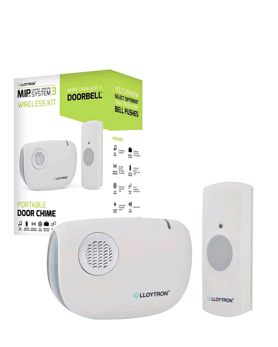 Kit de sonnette LLOYTRON MIP3 avec carillon récepteur et bouton-poussoir à piles - Blanc