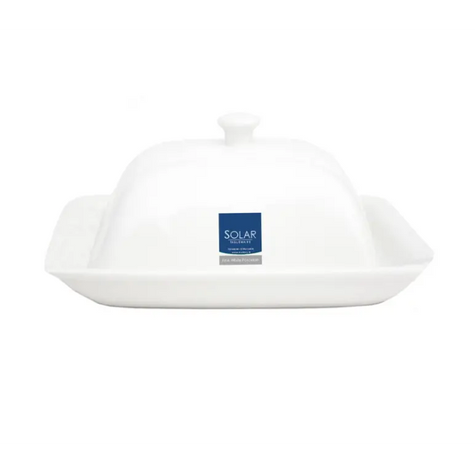 SOLAR WHITE PORCELAIN BUTTER DISH WITH LID