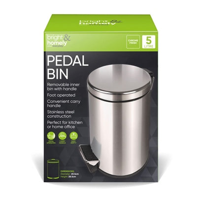 BRIGHT & HOMELY 5L PEDAL BIN STAINLESS STEEL