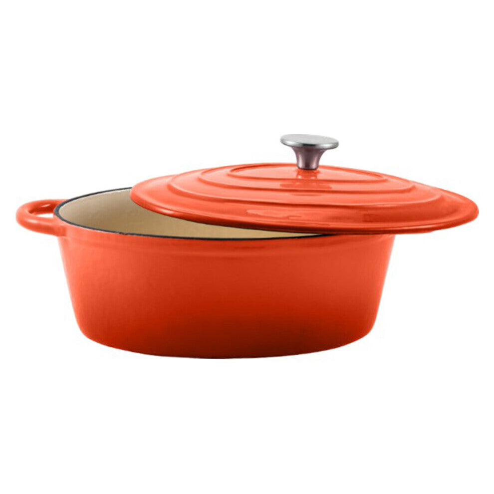 Cast Iron Casserole Dish with Lid Cooking Pot Enamelled Oval Hob Induction Oven orange 30cm