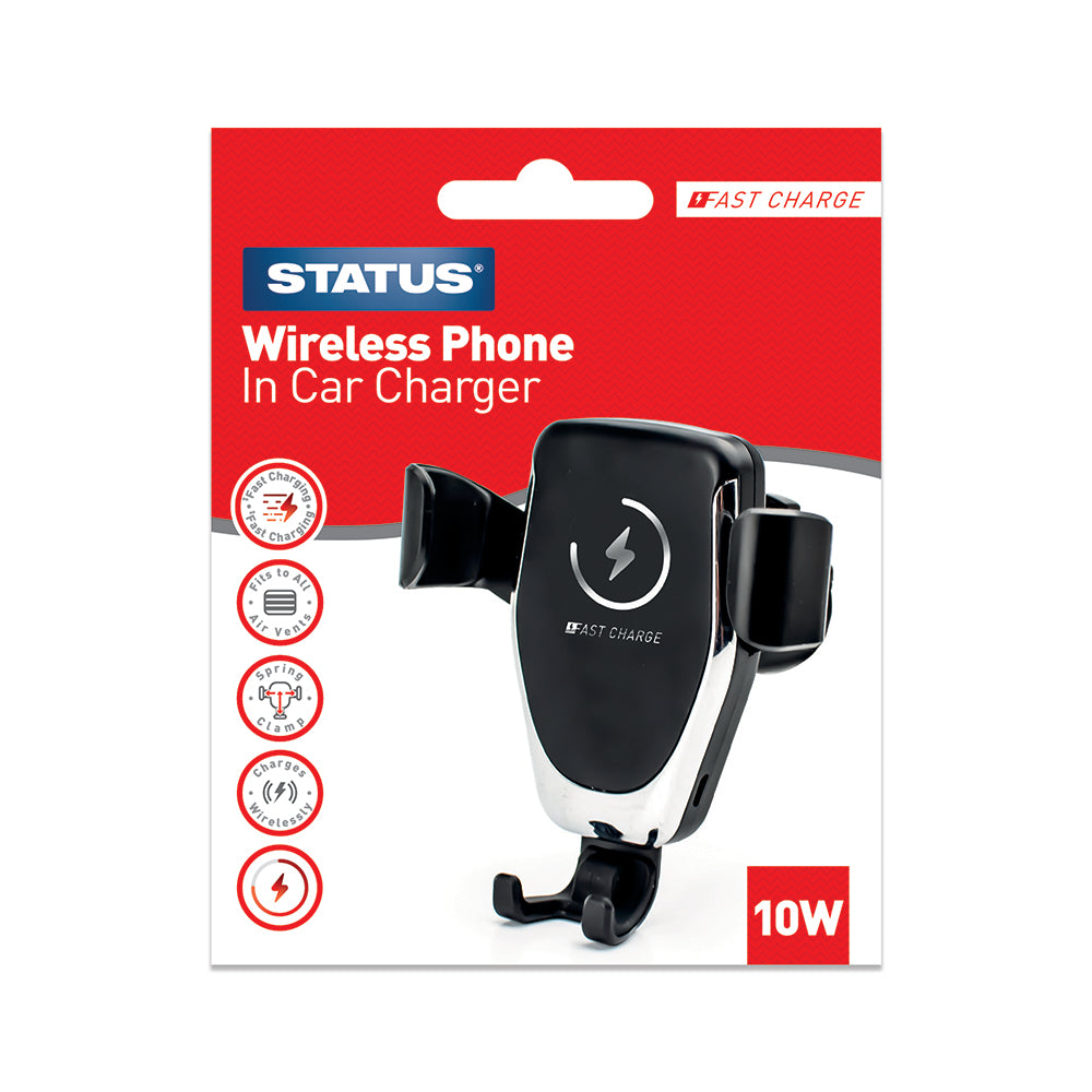 Support et chargeur de téléphone sans fil pour voiture 10 W Status - Noir - Boîte de 1 unité