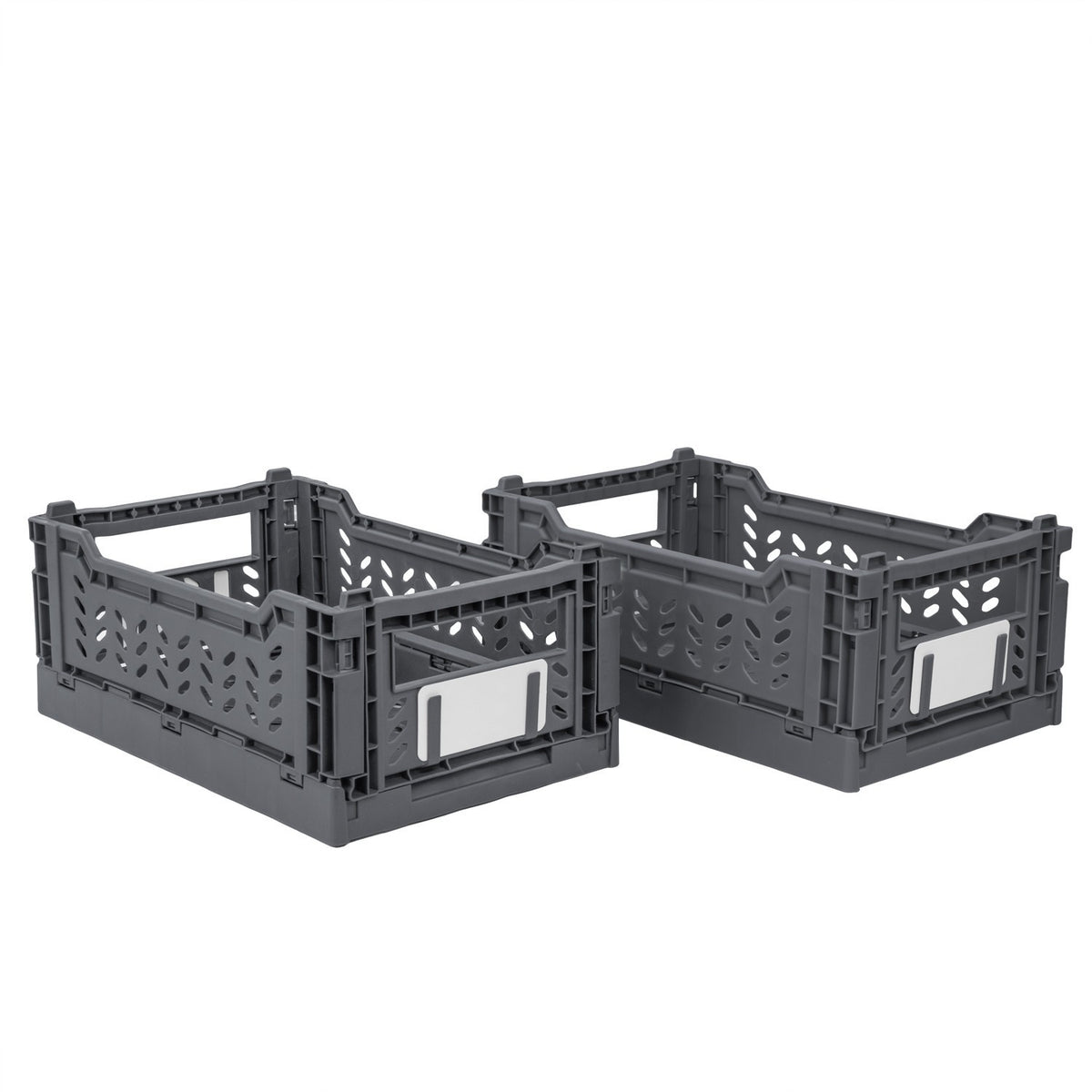 JVL Stackit Set of 2 Plastic Foldable Storage Crates – Small 4L Capacity – Collapsible Stackable Storage Box, Grey
